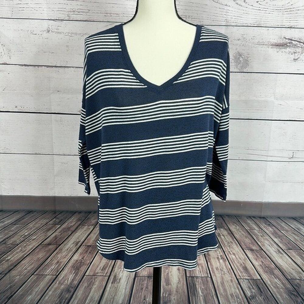 Market Spruce Top Shirt Womens‎ Large Blue White Striped Dolman Relaxed Casual